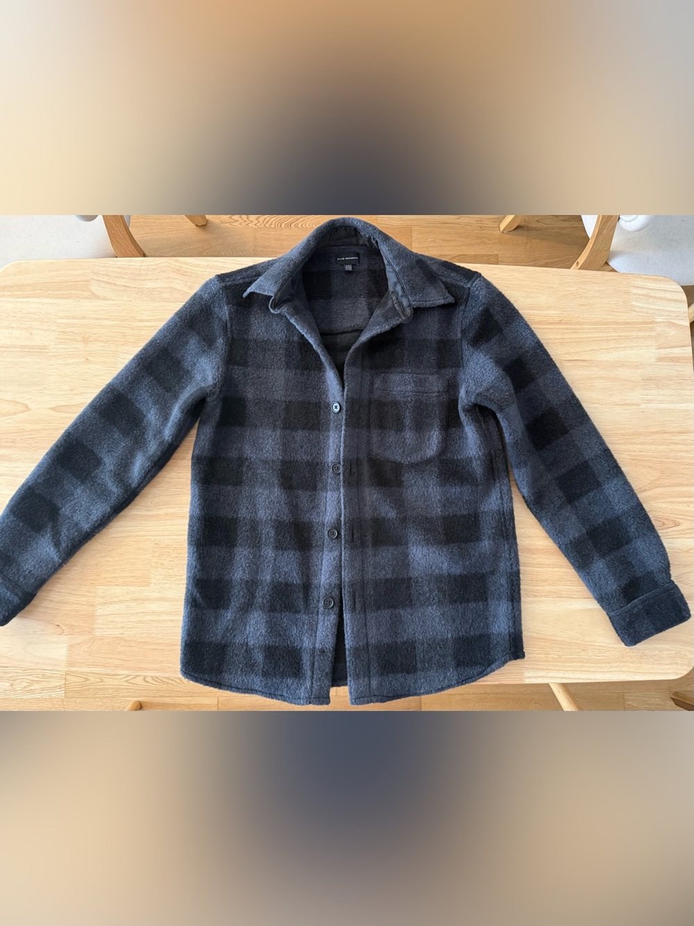 Club Monaco Men’s wool-blend overshirt size XS grey and black plaid check